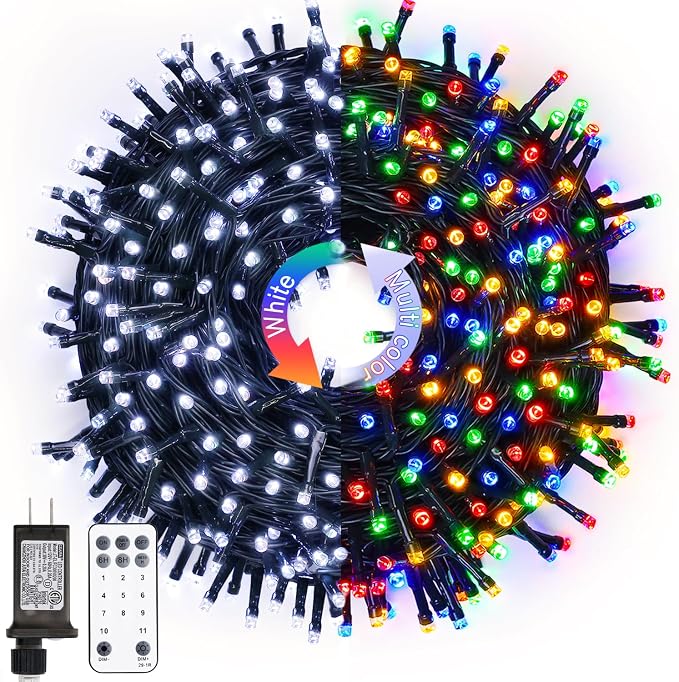 JMEXSUSS Color Changing Christmas Lights, 66ft 200 LED White & Multicolor by JMEXSUSS