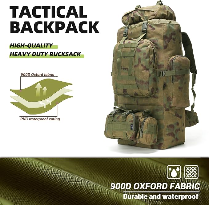 100L Camping Hiking Backpack, Molle military Tactical rucksack backpack - Image 2