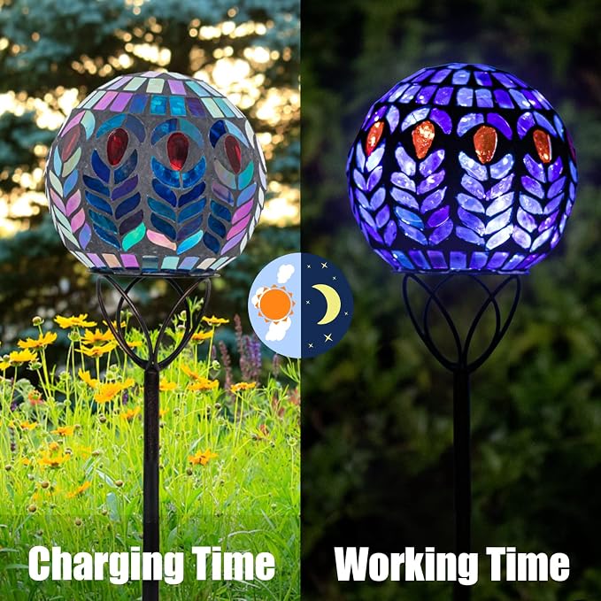 VCUTEKA Solar Lights Outdoor Garden Decor Mosaic Solar Garden Lights Waterproof - Image 2