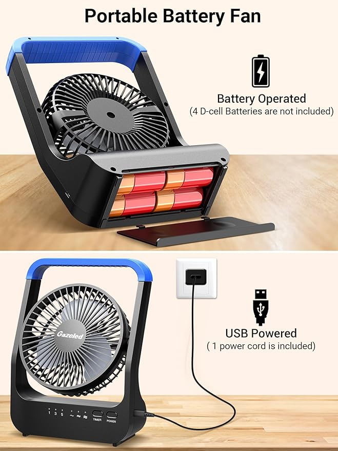 Gazeled Battery Operated Fan, Camping Fan Battery Powered, Super Long Lasting - Image 2