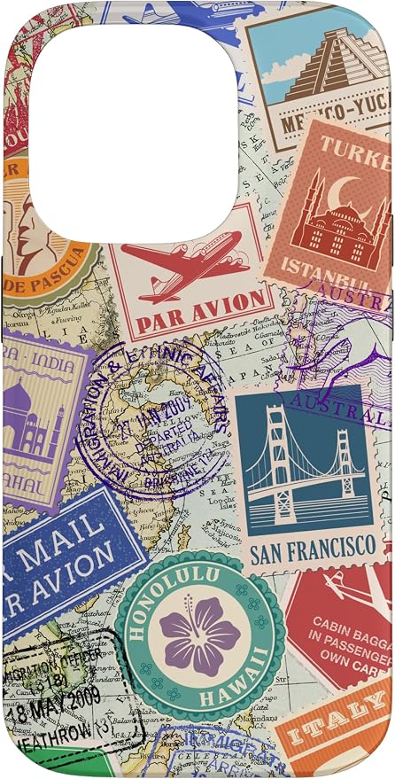 World Map Travel Passport Stamps Postage Stamp Case by Unknown