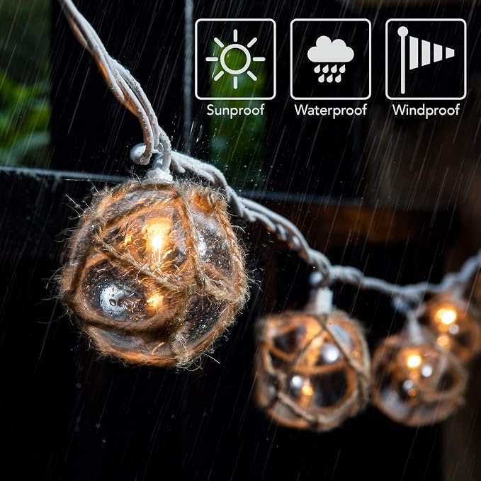 Nautical Fish Float String Lights Outdoor, Beach String Lights Set of 10 Clear - Image 5