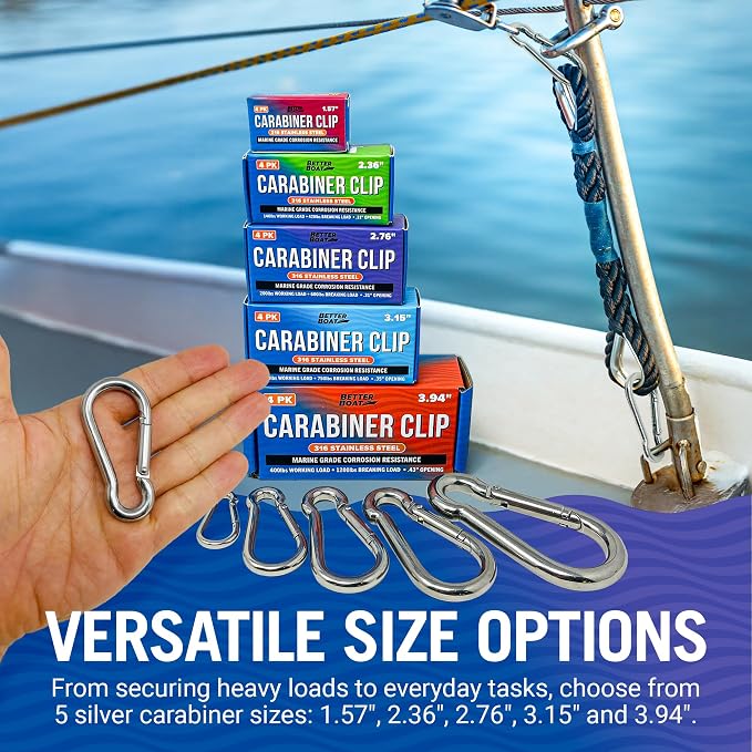 Stainless Steel Carabiner Clip, 4 Pack, 316 Marine Grade, Heavy Duty Spring - Image 4