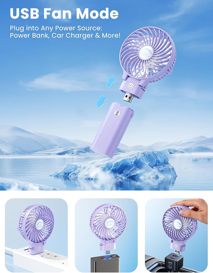 HandFan 5200mAh Handheld Fan Rechargeable, 20H Runtime Hand Fan, 3 Speeds - Image 7