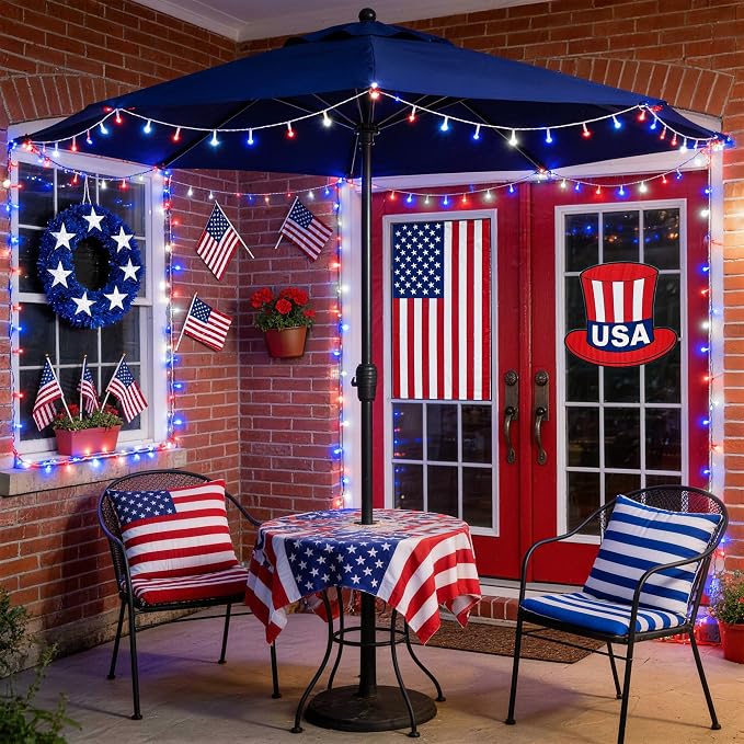 JMEXSUSS 33ft 100 LED Red White and Blue Lights Outdoor, 4th of July Lights - Image 7