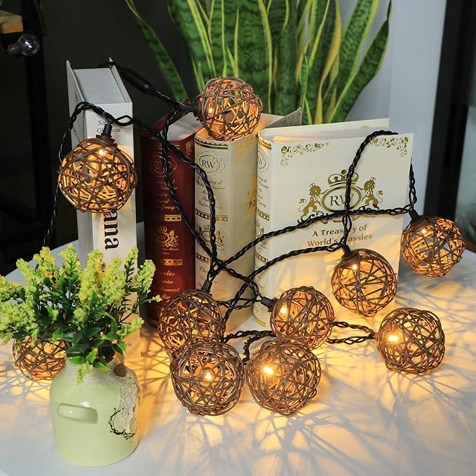 Vigdur Rattan Ball String Lights, Boho Lantern String Lights - Image 7