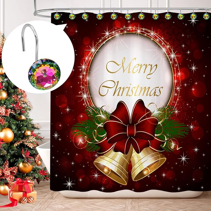 MitoVilla Christmas Shower Curtain Hooks Rings, Colorful Xmas Bling Shower Hooks - Image 2