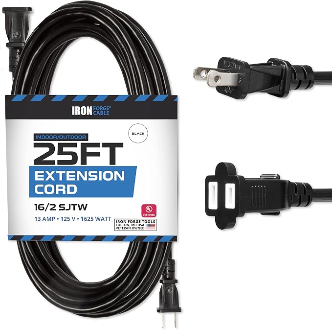 Iron Forge Cable 25 Ft Black Extension Cord, 25 Foot Extension Cord by IronForgeCable