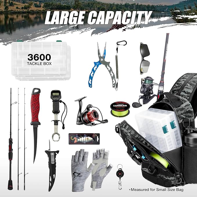 Piscifun Fishing Backpack with Rod Holder, Lightweight Sling Bag Storge Gear - Image 6