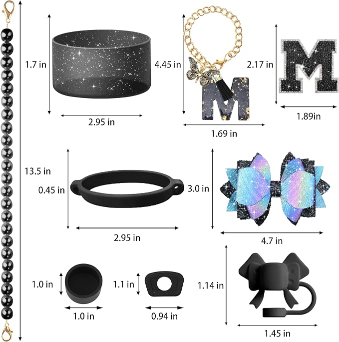 9PCS Black for Stanley Cup Accessories Set Bling Initials Bow Charms for - Image 3