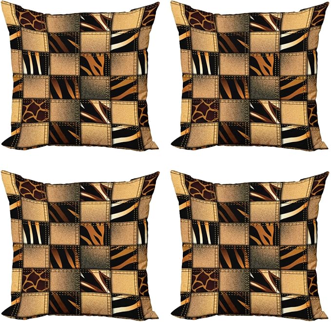 Ambesonne Safari Decorative Throw Pillow Case Pack of 4, Jeans Denim Patchwork by Ambesonne