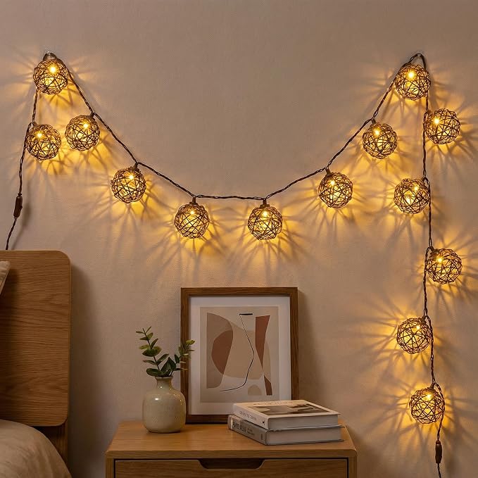 Vigdur Rattan Ball String Lights, Boho Lantern String Lights - Image 5