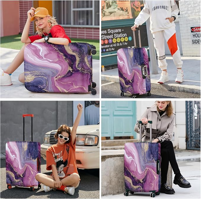 ANNA QUEEN Purple Marble Luggage Cover, Elegant Abstract Art Suitcase Protector - Image 7