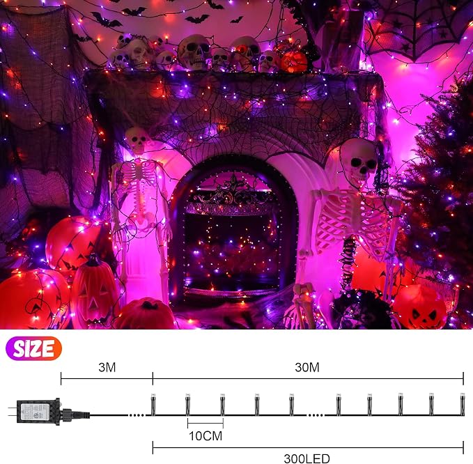 300LED 93 Ft Orange & Purple Halloween Lights 8 Modes Halloween Light Mini - Image 5