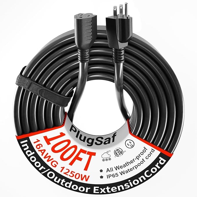 PlugSaf 16 Gauge 100 FT Extension Cord Outdoor Waterproof, 16/3 SJTW Cold by PlugSaf