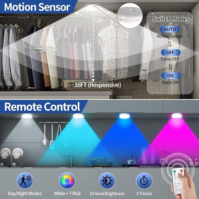 RGB LED Rechargeable Motion Sensor Light Indoor - Image 3
