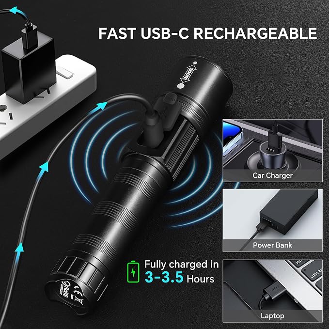 LED Rechargeable Flashlights 9900 High Lumens 2Pack, Super Bright Flashlight - Image 5
