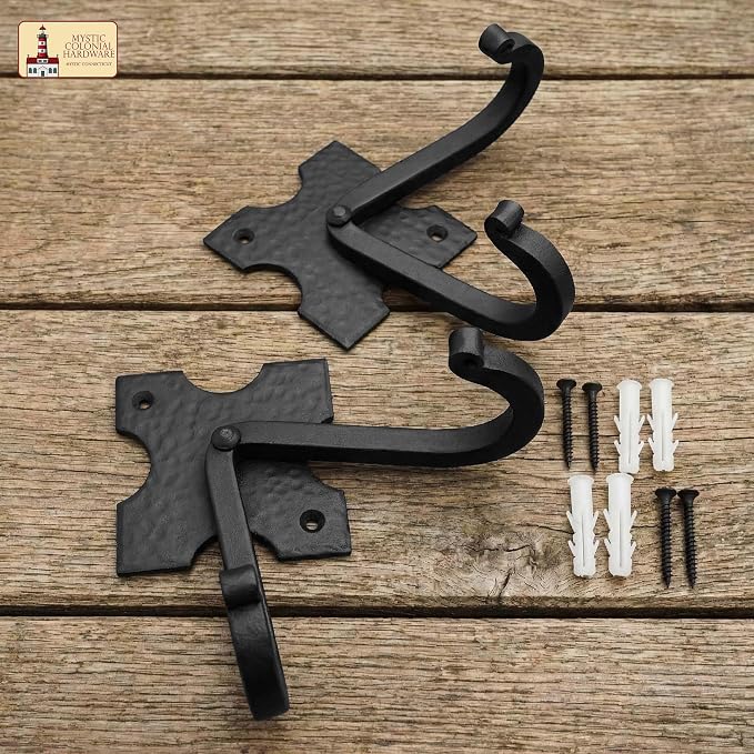 Mystic Colonial Rustic Cast Iron Wall Hooks, Heavy Duty Retro Utility Hooks - Image 4