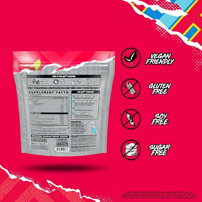 GHOST Hydration Packets, Sonic Cherry Limeade, 24 Sticks, Electrolyte Powder - Image 4