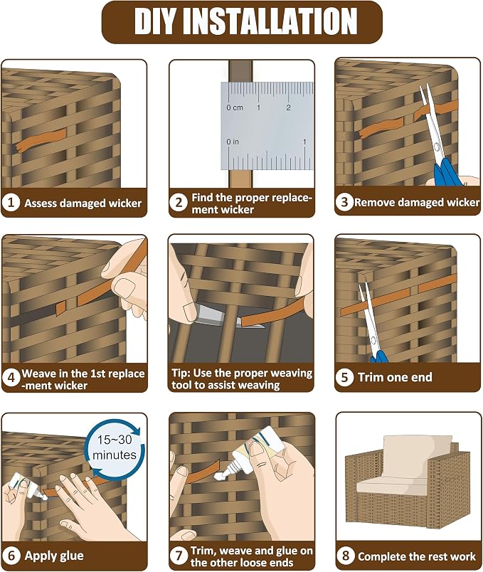 480 Ft Wicker Repair Kit, Plastic Wicker Repair Supplies, Gradient Dark Brown - Image 3