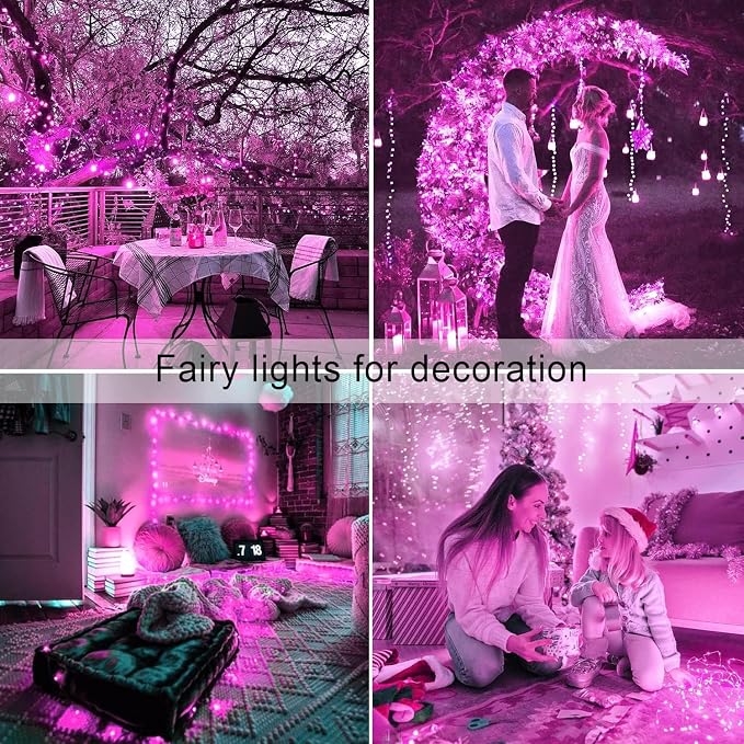 JMEXSUSS 4 Pack Pink Solar Lights, Each 33ft 100 LED Solar String Lights - Image 4