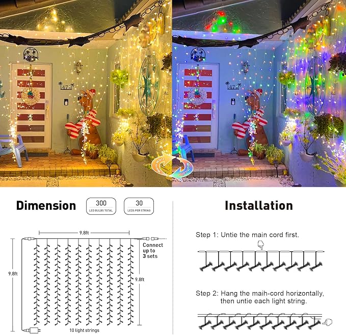 JMEXSUSS 300LED Dual Color Changing Curtain Lights - Image 4