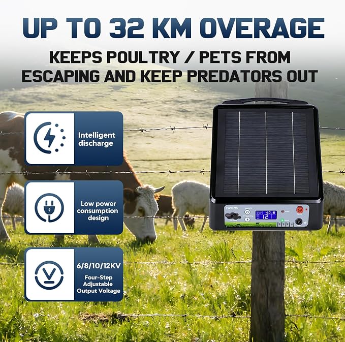 20 Miles Solar Electric Fence Charger, Adjustable Output Voltage: 6/8/10/12kV - Image 3