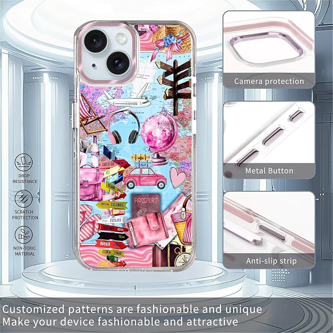 Case for iPhone 15, Cover Holiday Trip World Map Phone Case Design，for Women - Image 2