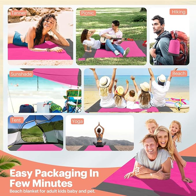 EASYFUN Beach Blanket Sandproof Oversized, Portable Picnic Mat - Image 6