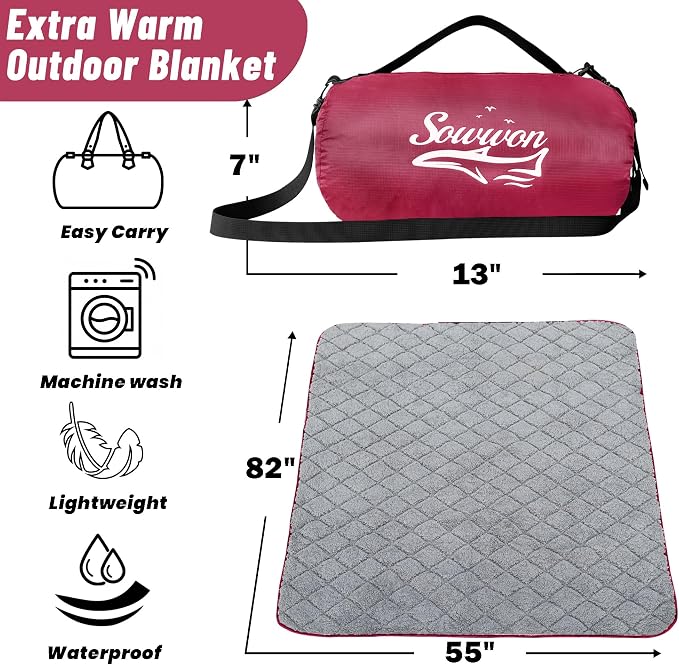 Waterproof Outdoor Blanket 82”X 55” Packable, Stadium Blankets - Image 2