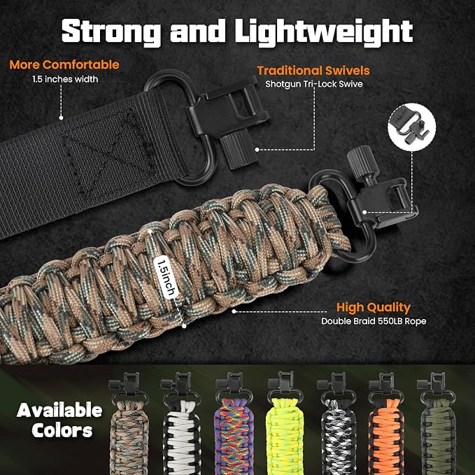 Double Braide 550LB Shotgun Sling 2 Point Paracord Rifle Sling, Non-Slip - Image 2