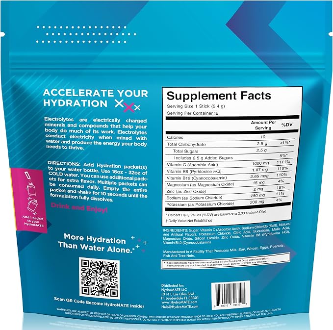 HydroMATE Electrolyte Powder Fruit Punch Hydration Packets Low Sugar 16 Count - Image 4