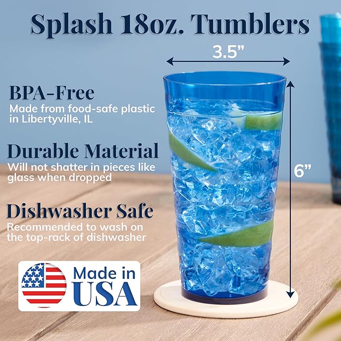US Acrylic Splash 18 ounce Plastic Stackable Water Tumblers in 4 Coastal Colors - Image 2