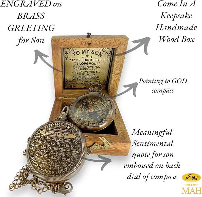 Brass Compass Gift to My Son Never Forget I Love You, Sentimental Keepsake from - Image 7