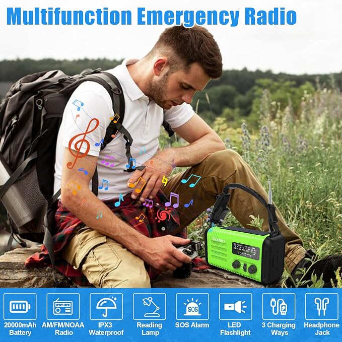 20000mAh Solar Hand Crank Emergency Radio, NOAA Portable Emergency AM/FM Radio - Image 8