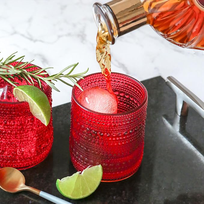 Kate Aspen Retro Arch Floral Red Drinking Glasses Set of 6, 10 oz Vintage - Image 4