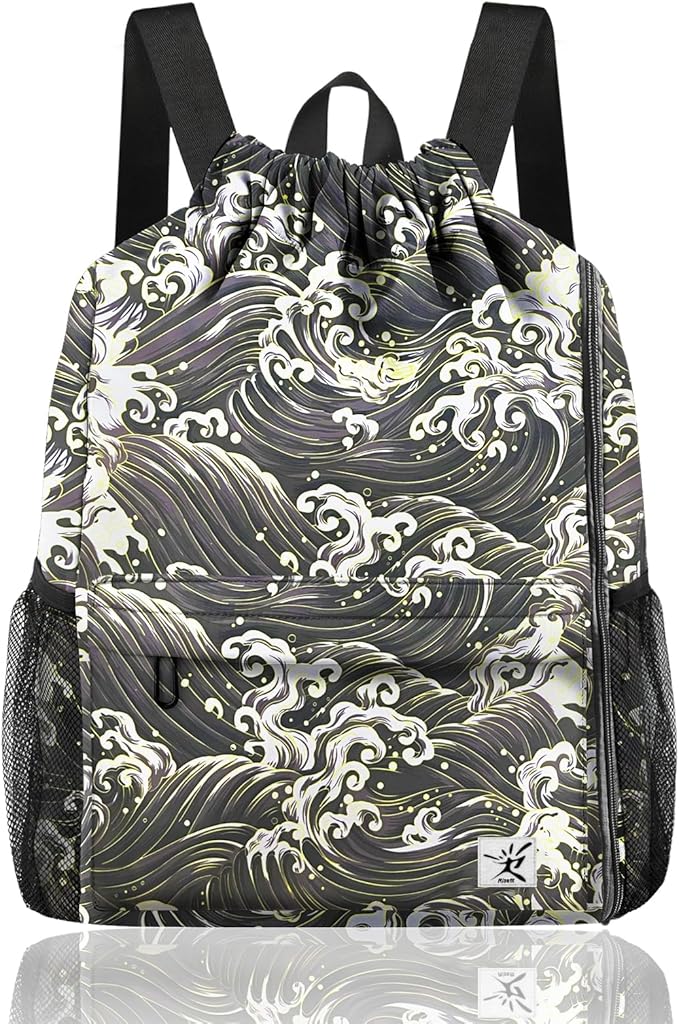 Drawstring Backpack with Mesh Pockets String Gym Bag Sackpack Sandproof Water by Risefit