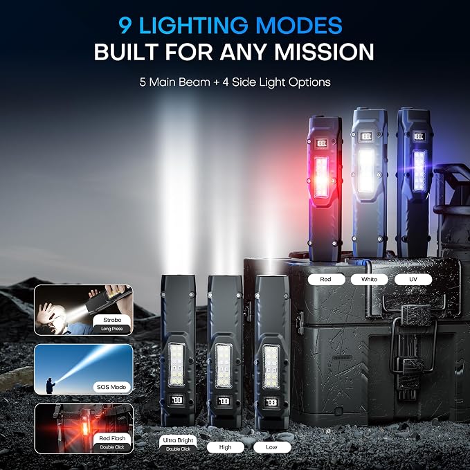 EDC Tactical Flashlight, Flat Flashlights Rechargeable, Dual-Switches LED Small - Image 2