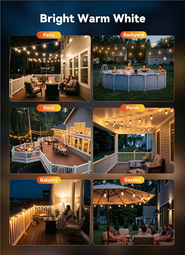 Minetom 80FT Outdoor String LED Patio Lights Waterproof, 24 Shatterproof S14 - Image 6