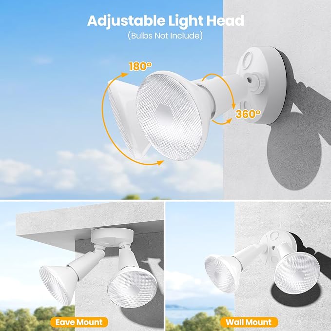 Onforu 2-Pack Adjustable Twin PAR Holder, Outdoor Flood Light Fixture Max 300W - Image 4