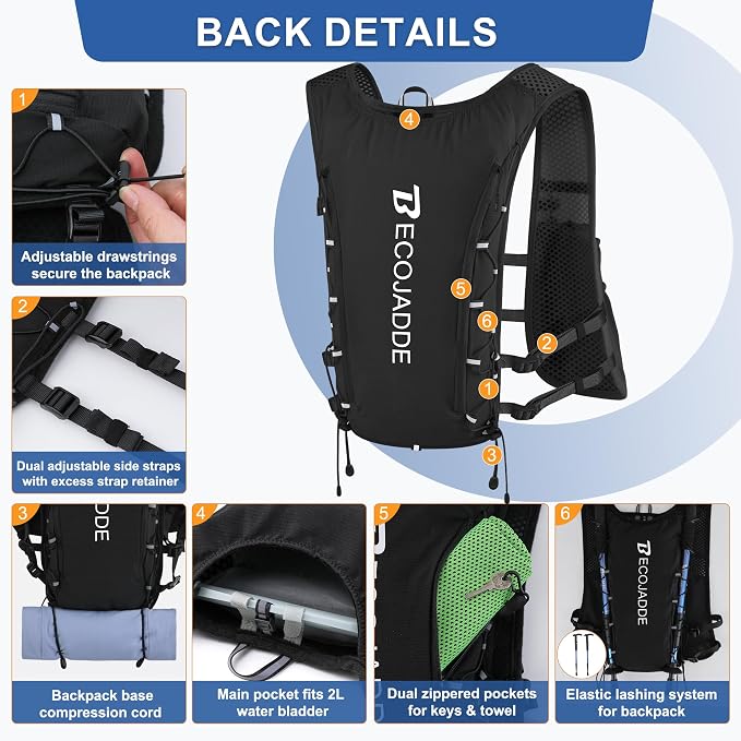 BECOJADDE Running Vest Hydration Backpack - Image 3