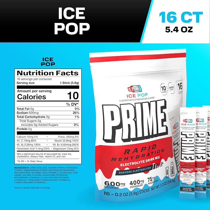 Prime Rapid Rehydration Electrolyte Powder Sticks, Ice Pop, Sugar Free - Image 2