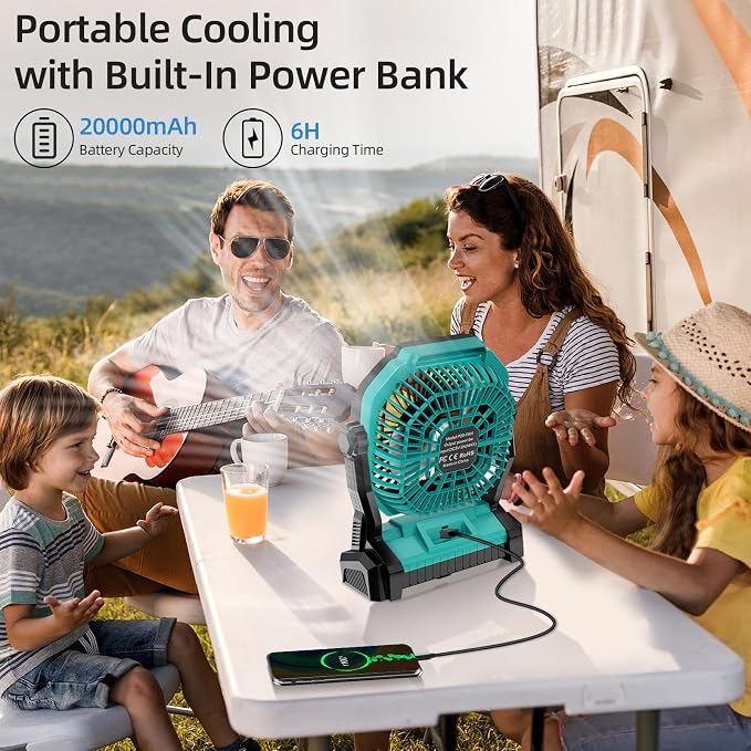 Camping Fan Rechargeable, 20000mAh Battery Powered Portable Fan - Image 6