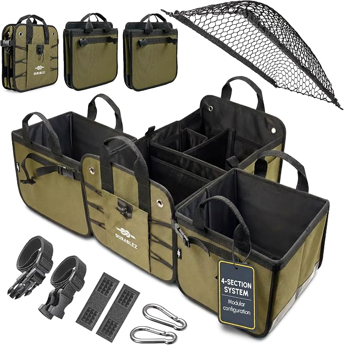 4-Section Extra Large Trunk Organizer – Heavy Duty 1680D, Collapsible & by DURABLEZ