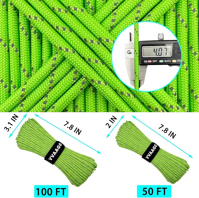 VVAAGG Reflective Paracord Rope 100FT, 7 Strand Nylon para Cord Lanyard Utility - Image 2