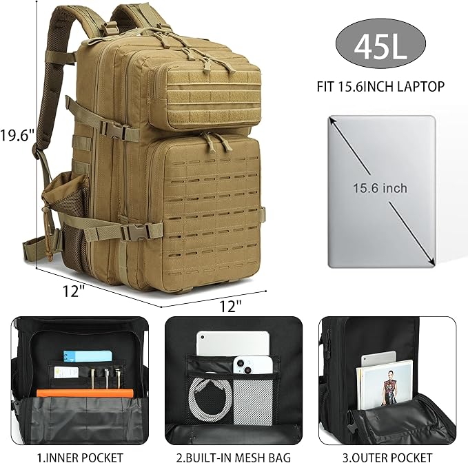 Military Tactical Backpack 45L/25L 3 Day Assault Pack Molle Daypack Hiking - Image 2