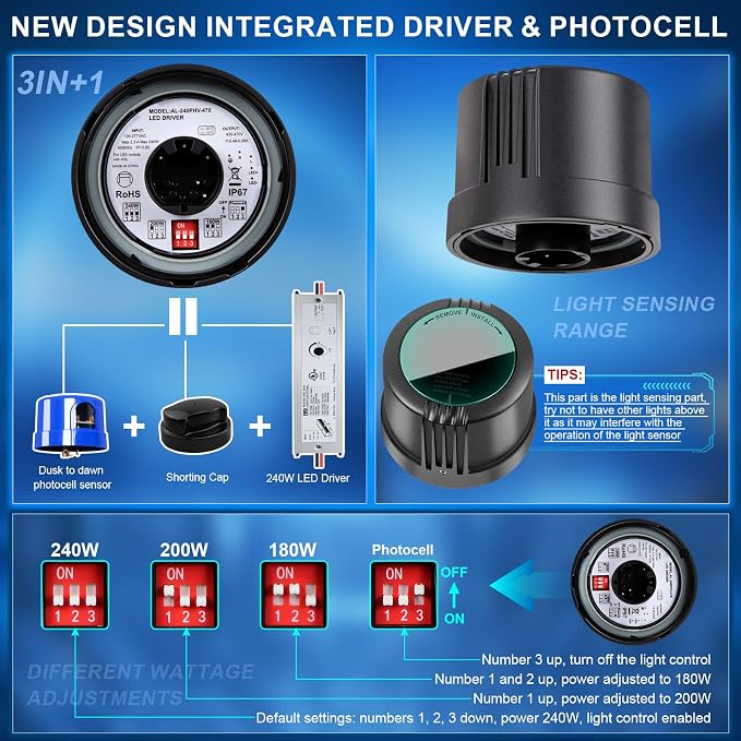 LED Parking Lot Light 240W/200W/180W, 36000LM Parking Lot Lights Outdoor 5 in 1 - Image 2
