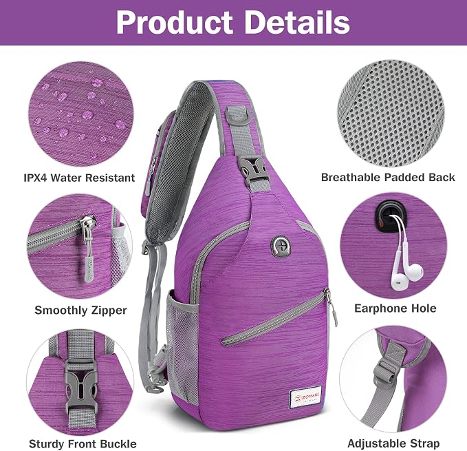 ZOMAKE Sling Bag, Small Crossbody Sling Backpack, Water Resistant Shoulder - Image 4