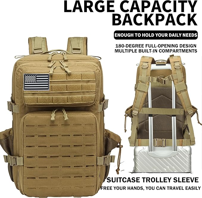 Military Tactical Backpack 45L/25L 3 Day Assault Pack Molle Daypack Hiking - Image 5