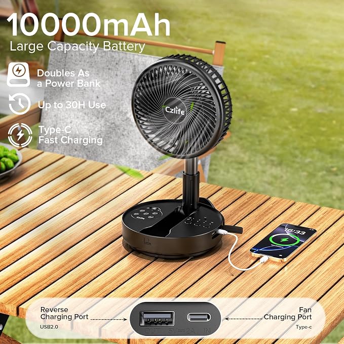 Czlife F9 Portable Fan, 10000mAh Rechargeable Battery Powered - Image 5